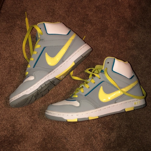 blue and yellow nike high tops